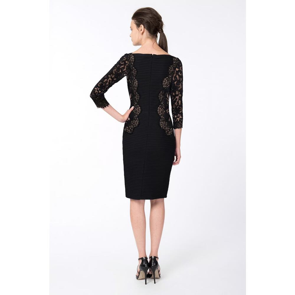Tadashi Shoji Black Lace Inset Sheath Midi Dress Sz.L - Picture 3 of 14